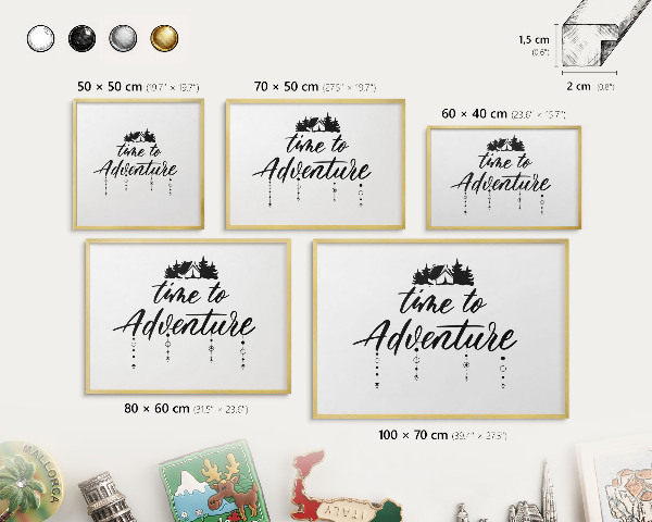Magnetic board for magnets in a gold frame Adventure awaits