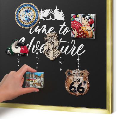 Metal magnet board with a gold frame Adventure awaits