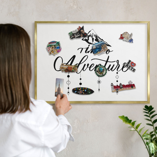Magnetic board for magnets in a gold frame Mountain adventure