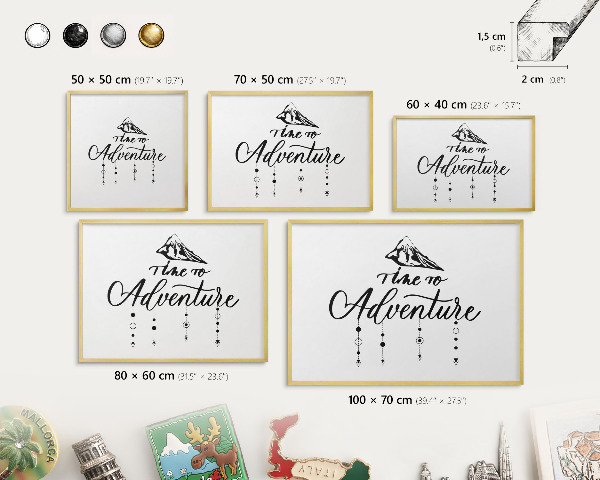 Magnetic board for magnets in a gold frame Mountain adventure