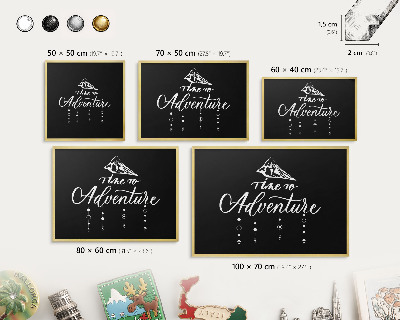 Metal magnet board with a gold frame Adventure awaits