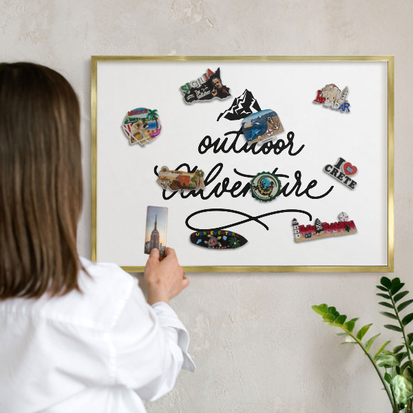 Magnetic board for magnets in a gold frame Mountain adventure