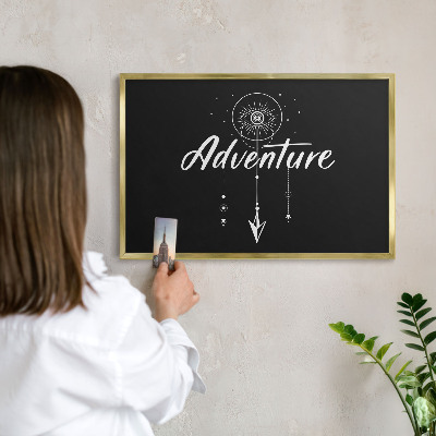 Metal magnet board with a gold frame Adventure awaits