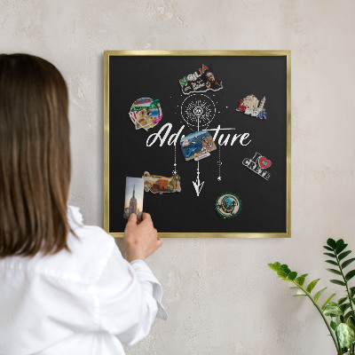 Metal magnet board with a gold frame Adventure awaits