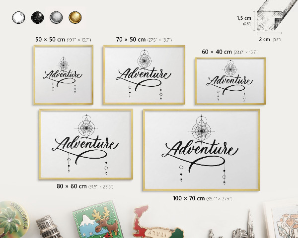Magnetic board for magnets in a gold frame Typographic Adventure