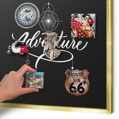 Metal magnet board with a gold frame Travel inspiration