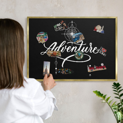 Metal magnet board with a gold frame Travel inspiration