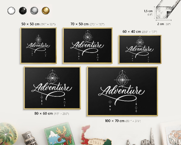 Metal magnet board with a gold frame Travel inspiration