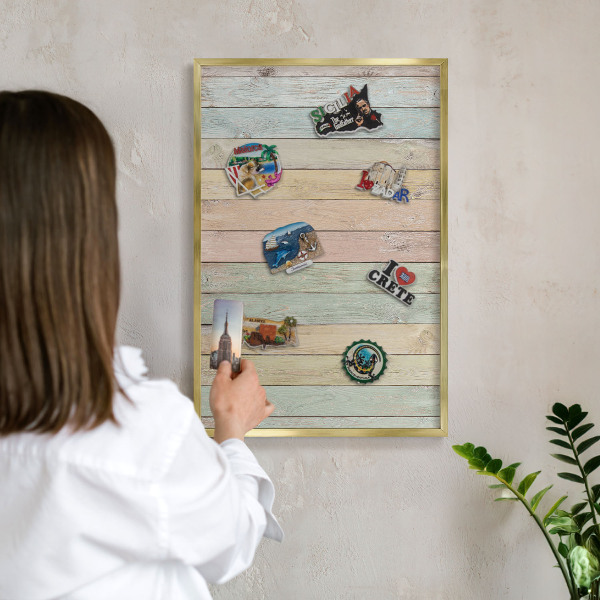 Magnetic board for magnets in a gold frame Rustic boards