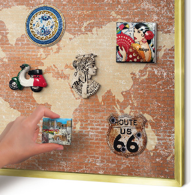 Metal magnet board with a gold frame Brick map