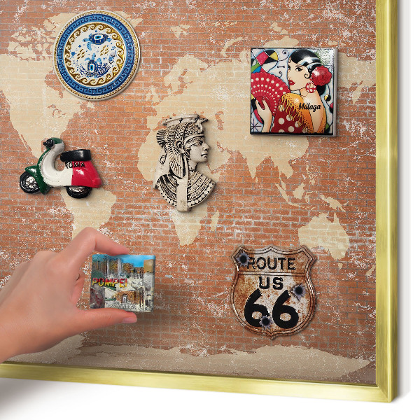 Metal magnet board with a gold frame Brick map