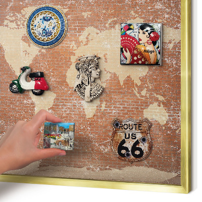 Metal magnet board with a gold frame Brick map