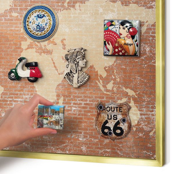 Metal magnet board with a gold frame Brick map