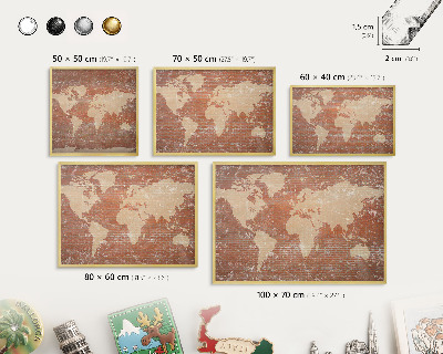 Metal magnet board with a gold frame Brick map