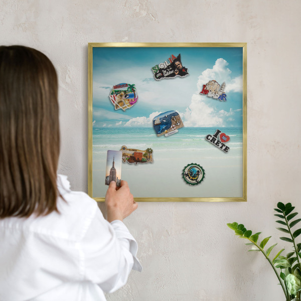 Metal magnet board with a gold frame Maritime harmony