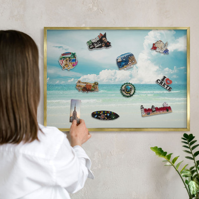 Metal magnet board with a gold frame Maritime harmony