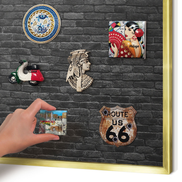 Magnetic board for magnets in a gold frame Brick wall
