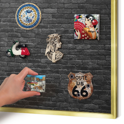 Magnetic board for magnets in a gold frame Brick wall