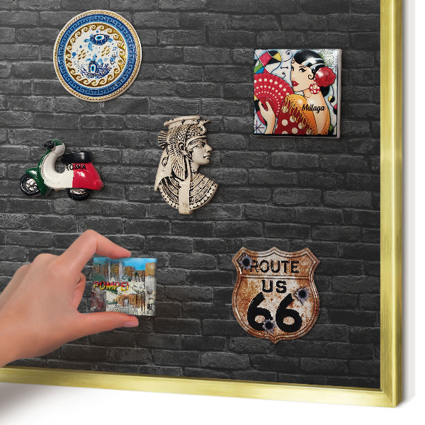 Magnetic board for magnets in a gold frame Brick wall