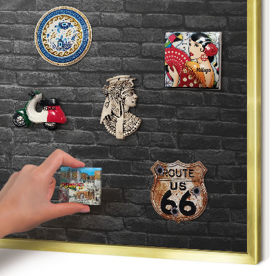 Magnetic board for magnets in a gold frame Brick wall