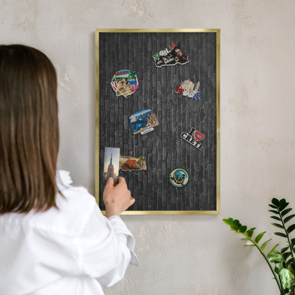 Magnetic board for magnets in a gold frame Brick wall