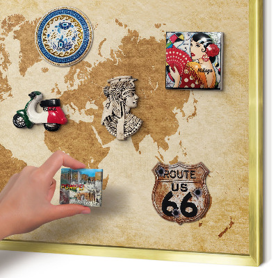 Metal magnet board with a gold frame Vintage map