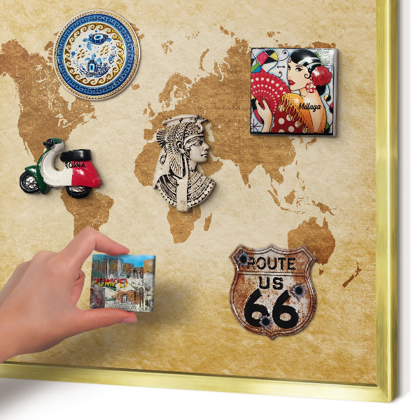 Metal magnet board with a gold frame Vintage map