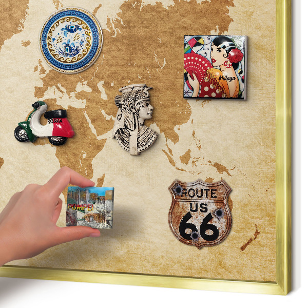 Metal magnet board with a gold frame Vintage map