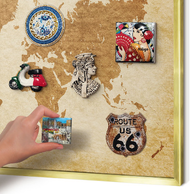 Metal magnet board with a gold frame Vintage map