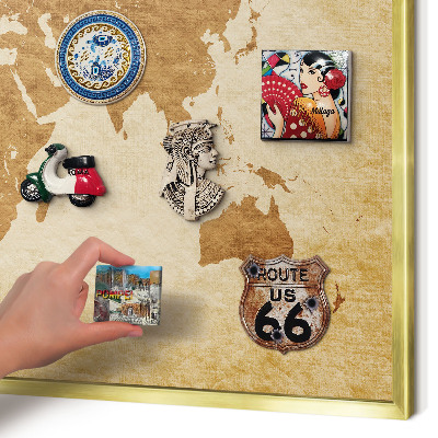Metal magnet board with a gold frame Vintage map