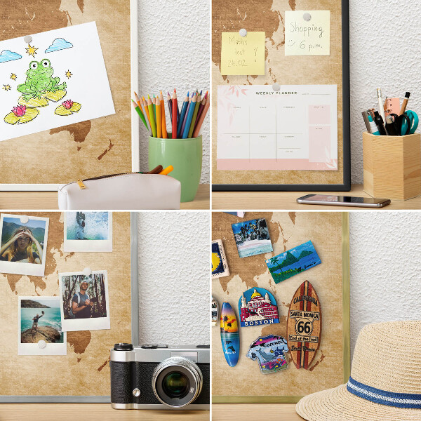 Metal magnet board with a gold frame Vintage map