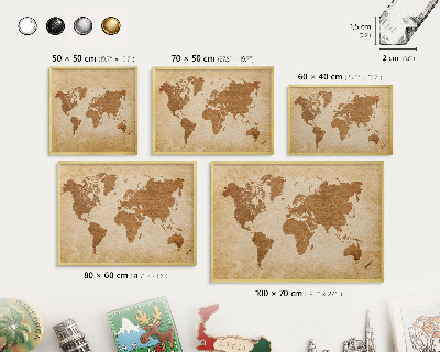 Metal magnet board with a gold frame Vintage map