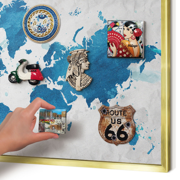 Magnetic board for magnets in a gold frame Watercolor map