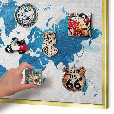Magnetic board for magnets in a gold frame Watercolor map