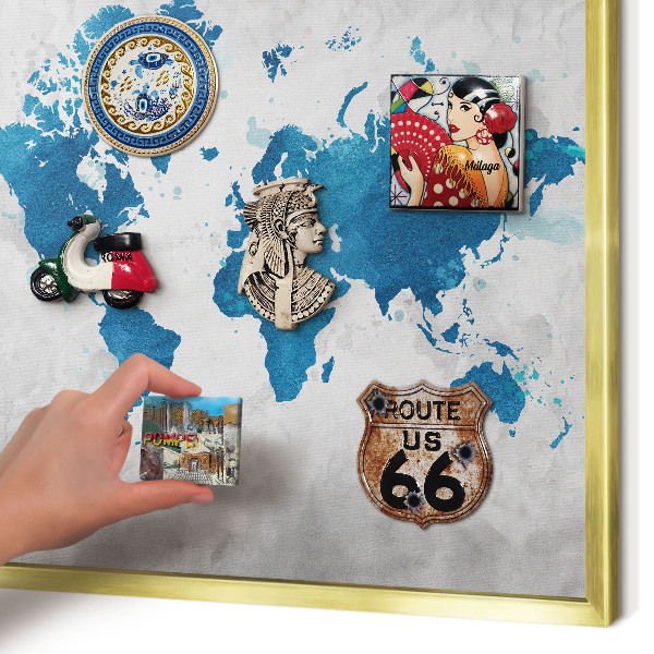 Magnetic board for magnets in a gold frame Watercolor map