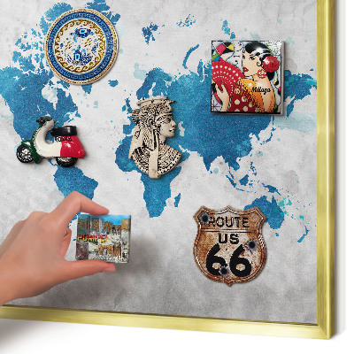 Magnetic board for magnets in a gold frame Watercolor map