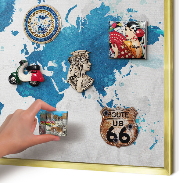 Magnetic board for magnets in a gold frame Watercolor map