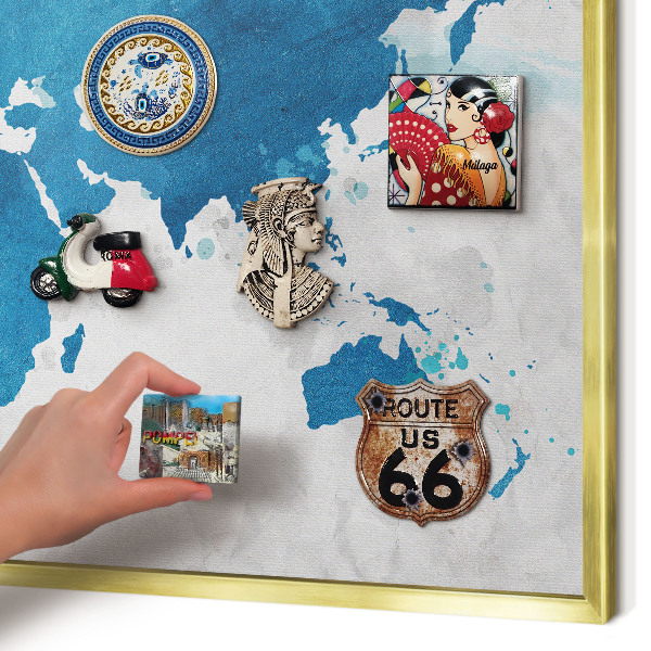 Magnetic board for magnets in a gold frame Watercolor map