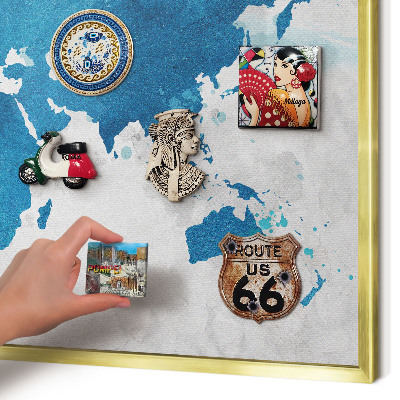 Magnetic board for magnets in a gold frame Watercolor map