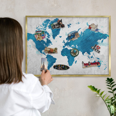 Magnetic board for magnets in a gold frame Watercolor map