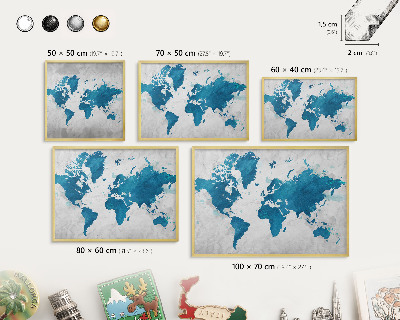 Magnetic board for magnets in a gold frame Watercolor map