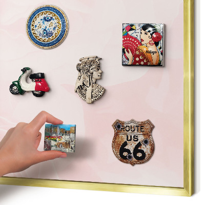 Metal magnet board with a gold frame Delicate pink