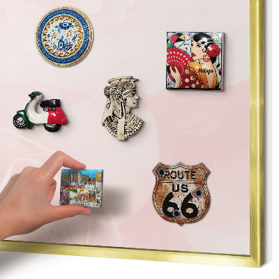 Metal magnet board with a gold frame Delicate pink