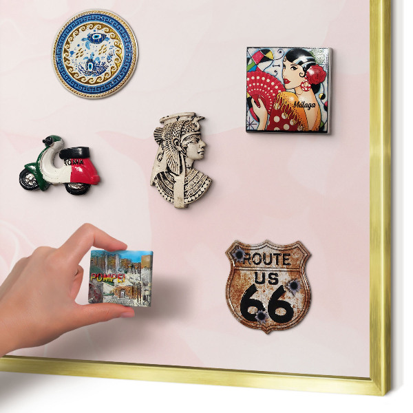 Metal magnet board with a gold frame Delicate pink