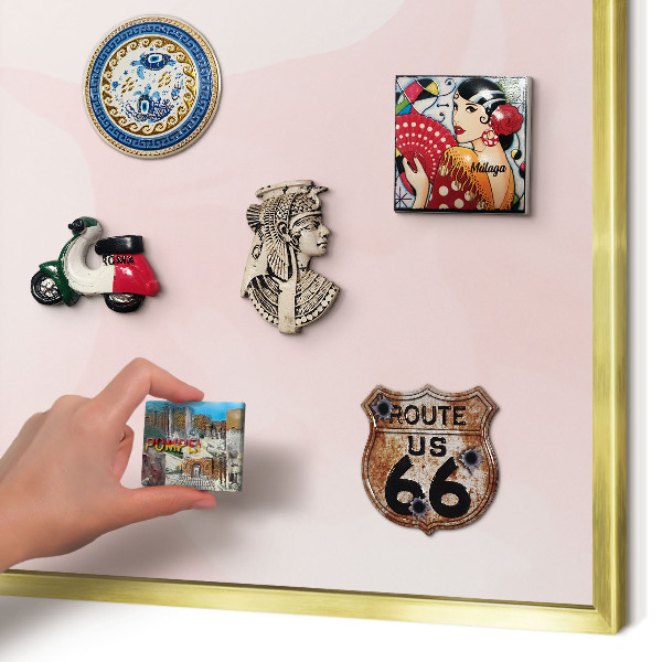 Metal magnet board with a gold frame Delicate pink