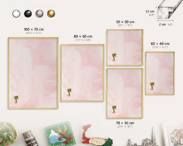 Metal magnet board with a gold frame Delicate pink