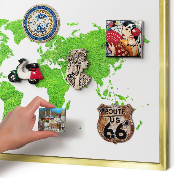 Magnetic board for magnets in a gold frame Green map