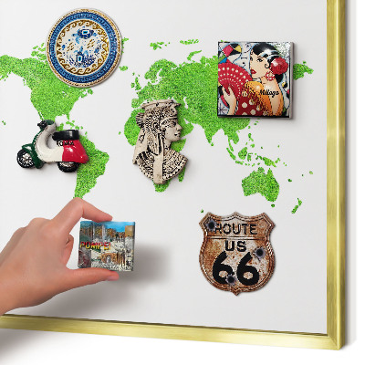 Magnetic board for magnets in a gold frame Green map