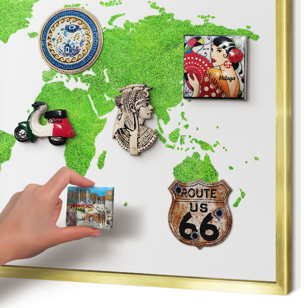 Magnetic board for magnets in a gold frame Green map