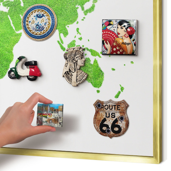 Magnetic board for magnets in a gold frame Green map